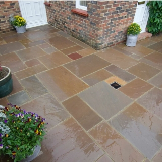 Paving AUTUMN BROWN 22mm Calibrated Riven Natural Sandstone 18.19 M2 Patio Pack
